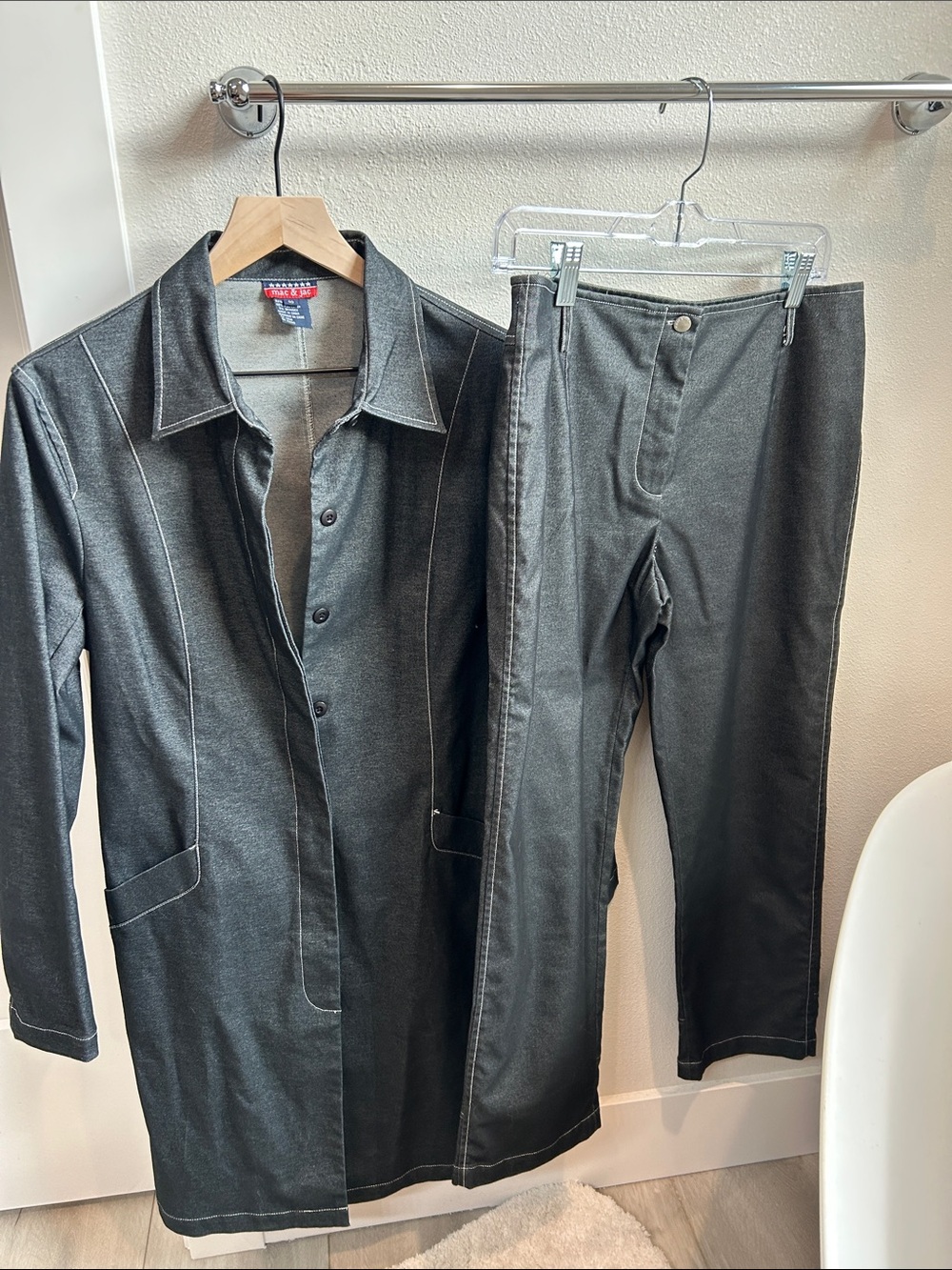 Vintage Y2K Mac & Jac Charcoal Contrast Stitch Jacket Pants Set jacket10pants8